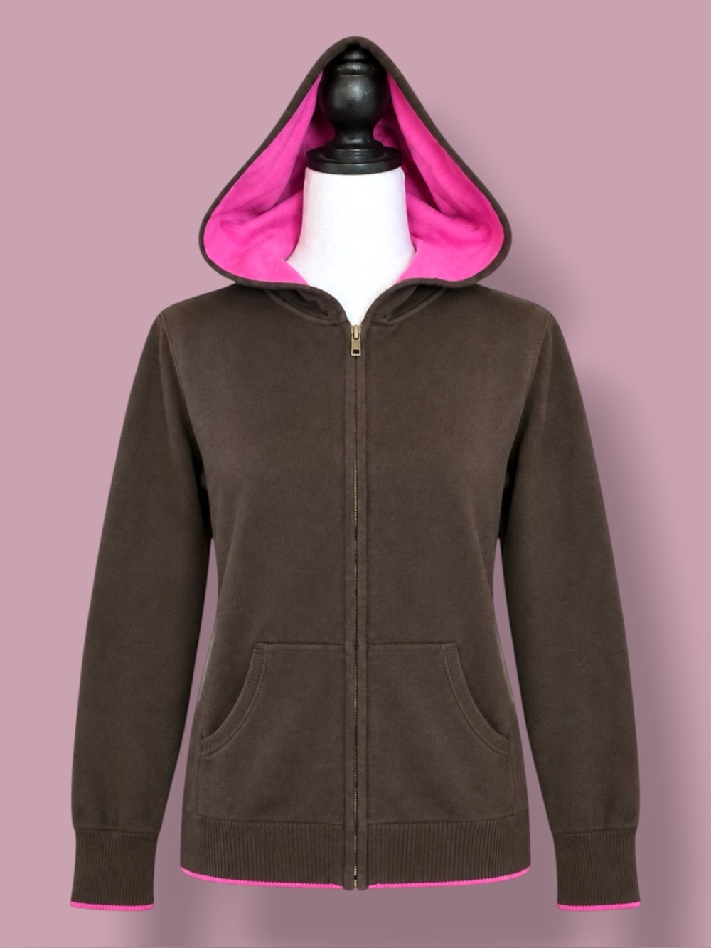 Style & Co. Sweater Brown Pink Hoodie Cardigan Cozycore Cabincore Casual Y2K M